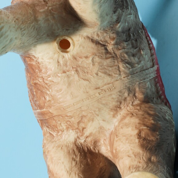 Vintage large squeak toy doll Sun Rubber Co donkey red saddle swivel head 60s - Picture 10 of 10